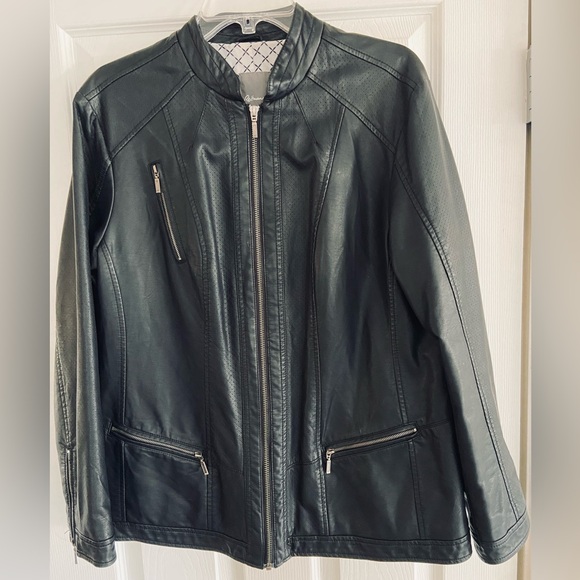 Reitmans Black Moto Faux Leather, Vegan, Pleather, Jacket Woman’s Sz 14 - Picture 2 of 10